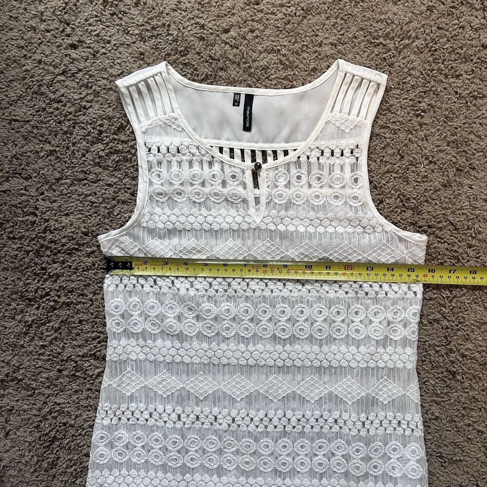 Maurices Cream Lace Boho Tank Top Medium Keyhole Neck Geometric Crochet - Picture 4 of 10